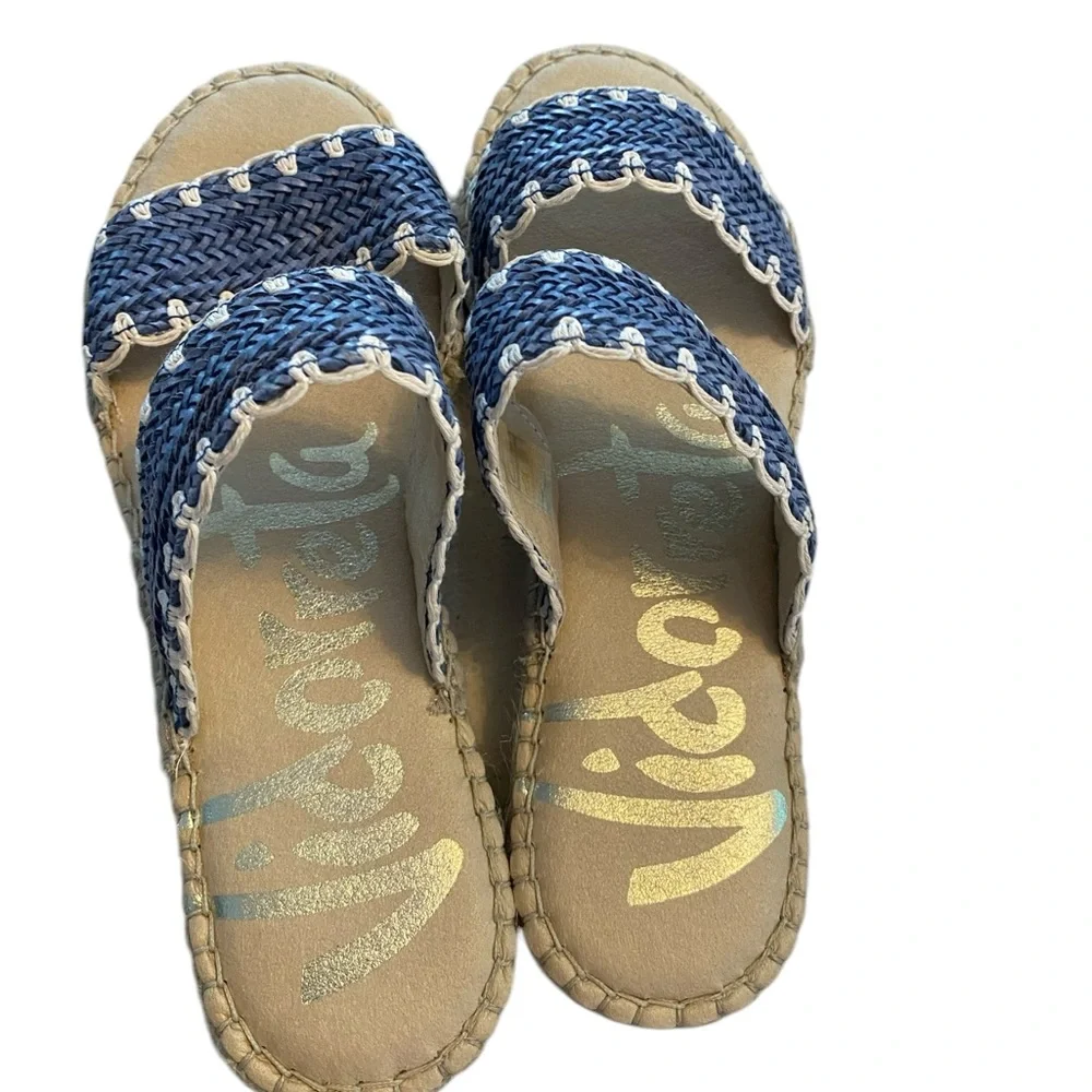 NWOT Vidorreta Blue and white jute Woven Slide espadrille Sandals